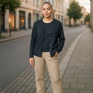 C'est City silk metallic beaded sweater set V cardigan over tank black knit